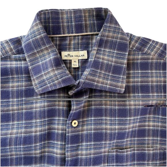 Peter Millar Men's XL Autumn Lightweight Flannel Shirt Blue Plaid Button Down - Picture 5 of 15